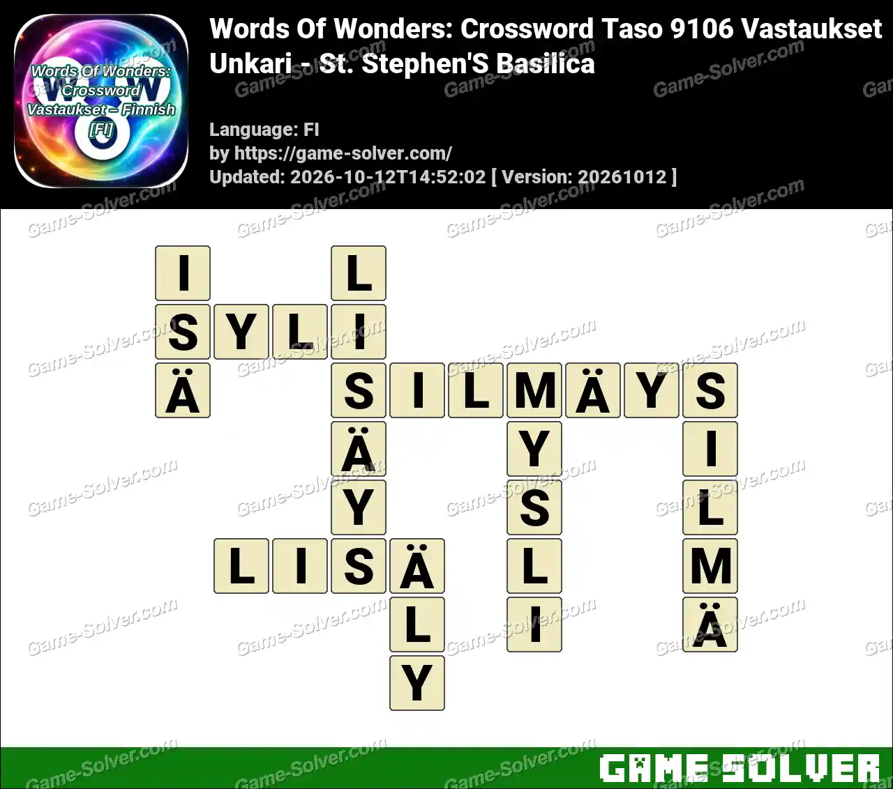 Words Of Wonders: Crossword Taso 9106 Vastaukset – Unkari – St. Stephen’S Basilica